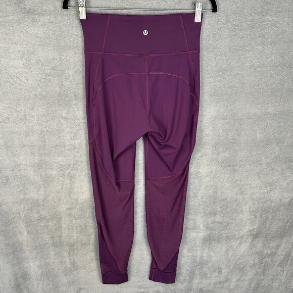 Lululemon Pants Womens 8 Purple Leggings High Rise Sheer Mesh Panels Gym Joggers - Picture 7 of 13
